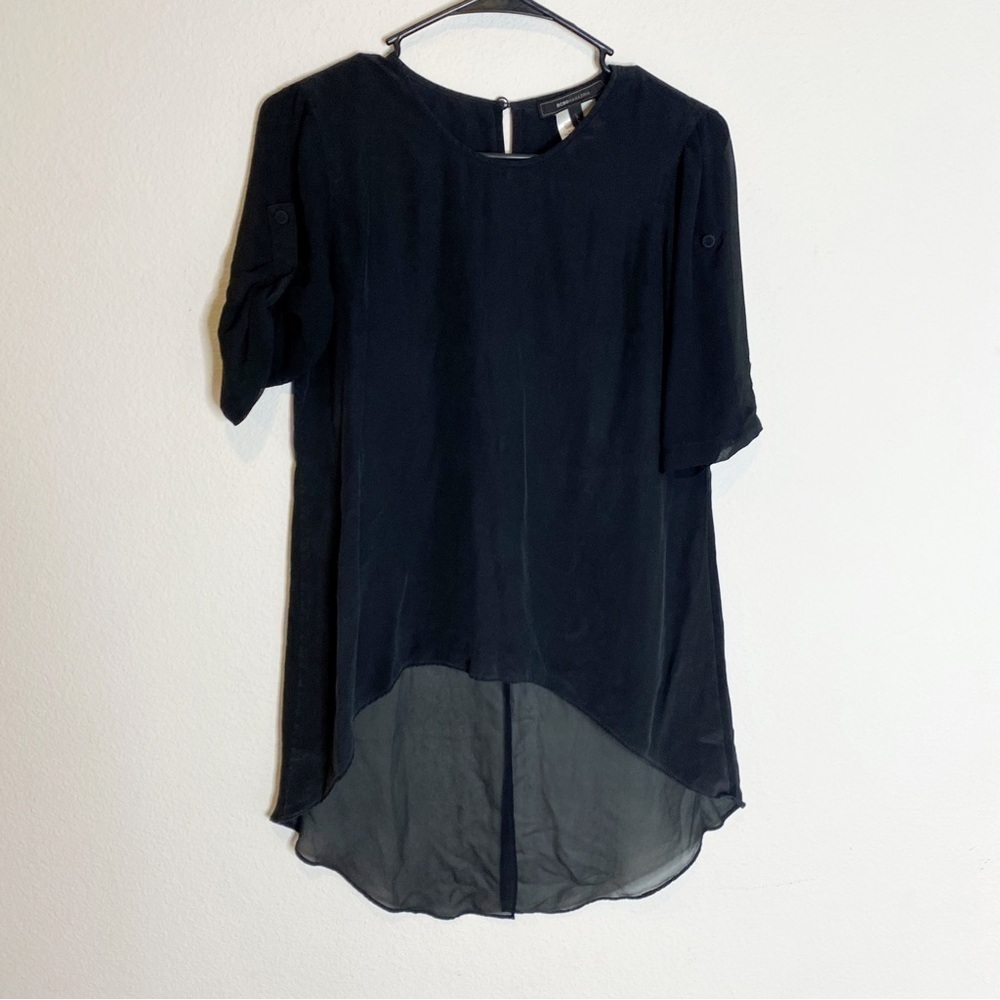 BCBGMaxazria 100% silk hi-low black blouse shirt size extra small